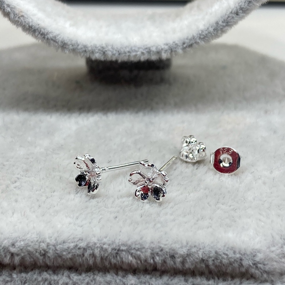 Sterling Silver Flower Stud Earrings - Picture 2 of 4